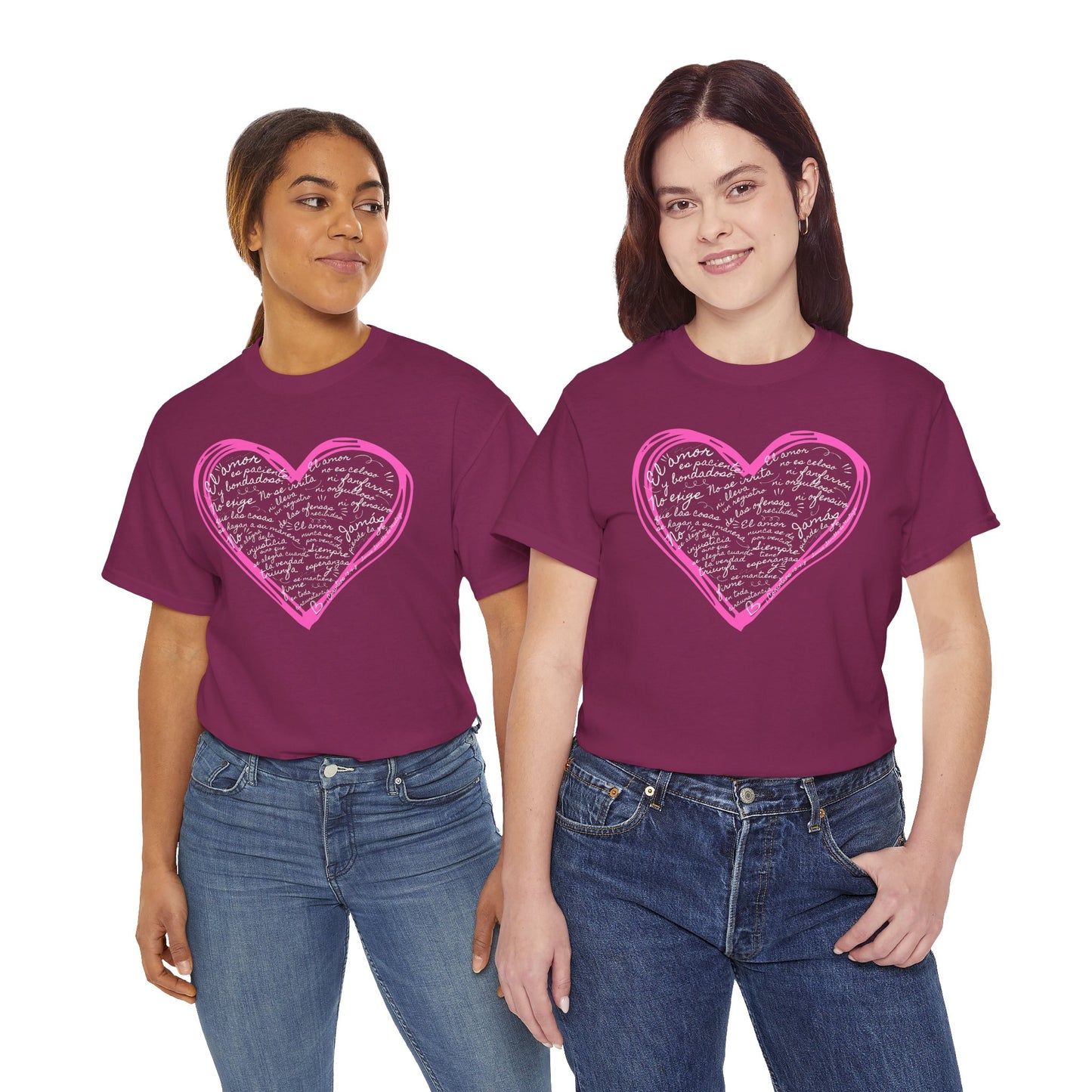 Camiseta Cristiana de Amor Bíblico Unisexo - Christian T-shirt Unisex - 1 Corinthians 13:4-7 Hand-Drawn Heart Design - Somos Semilla De Mostaza