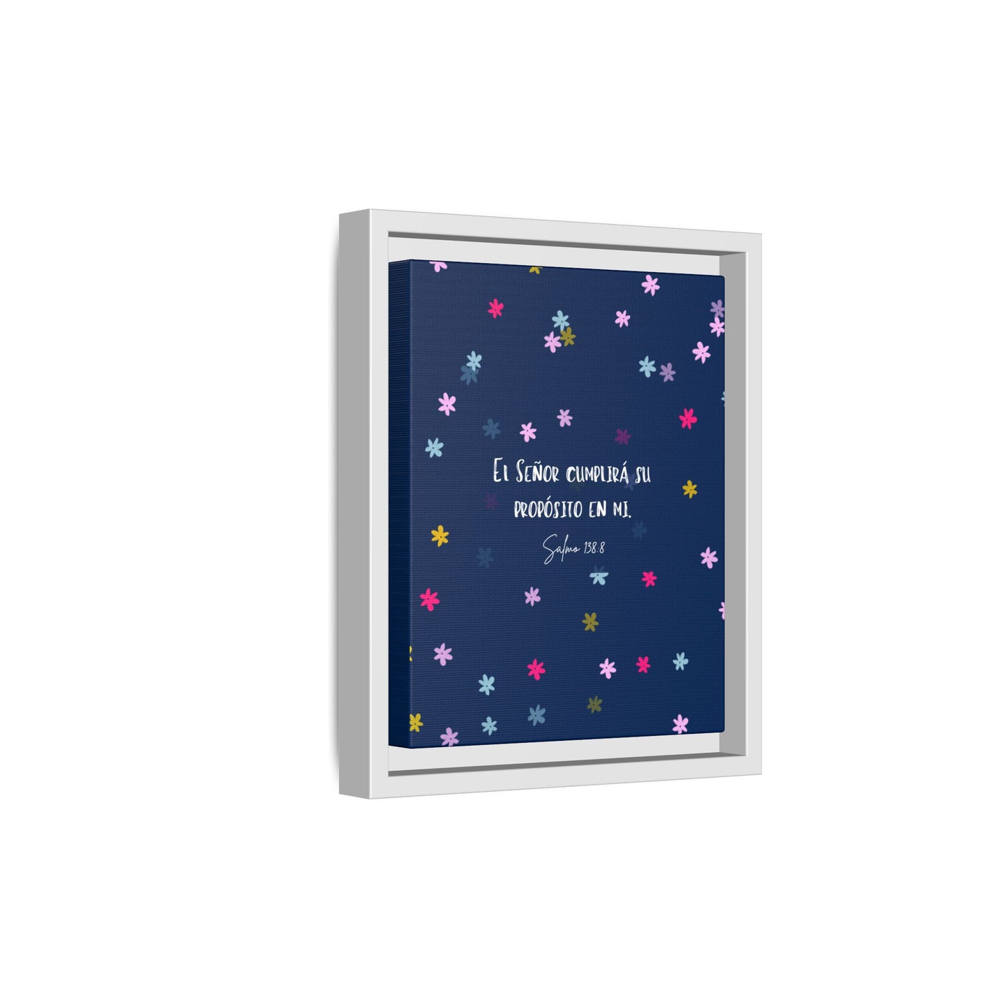 Lienzo Enmarcado Cristiano con Versículo– Salmo 138:8 | Cute Floral Christian Framed Matte Canvas