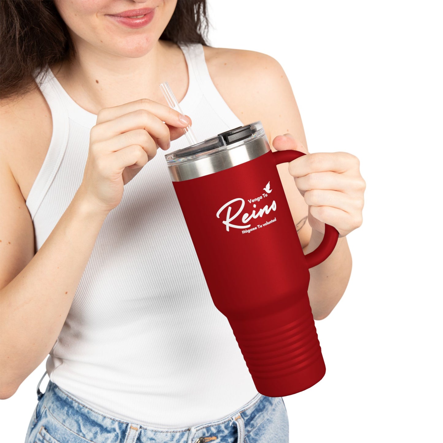 Taza Termica de Fe con Popote 1.18L - Christian Insulated Tumbler 40oz - "Venga Tu Reino" Mateo 6:10 - Spanish Bible Verse Travel Mug with Straw - Somos Semilla De Mostaza