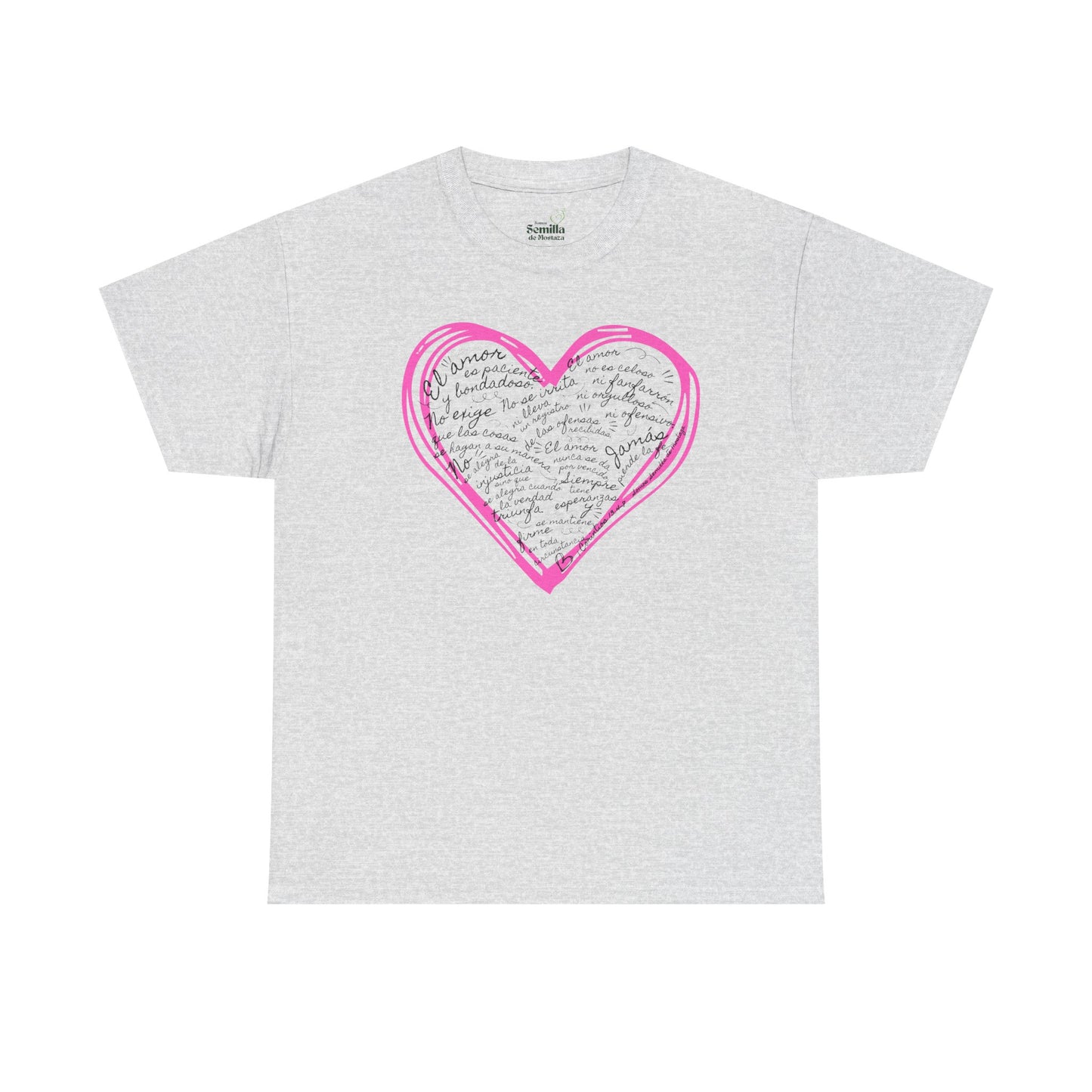 Camiseta Cristiana de Amor Bíblico Unisexo - Christian T-shirt Unisex - 1 Corinthians 13:4-7 Hand-Drawn Heart Design - Somos Semilla De Mostaza