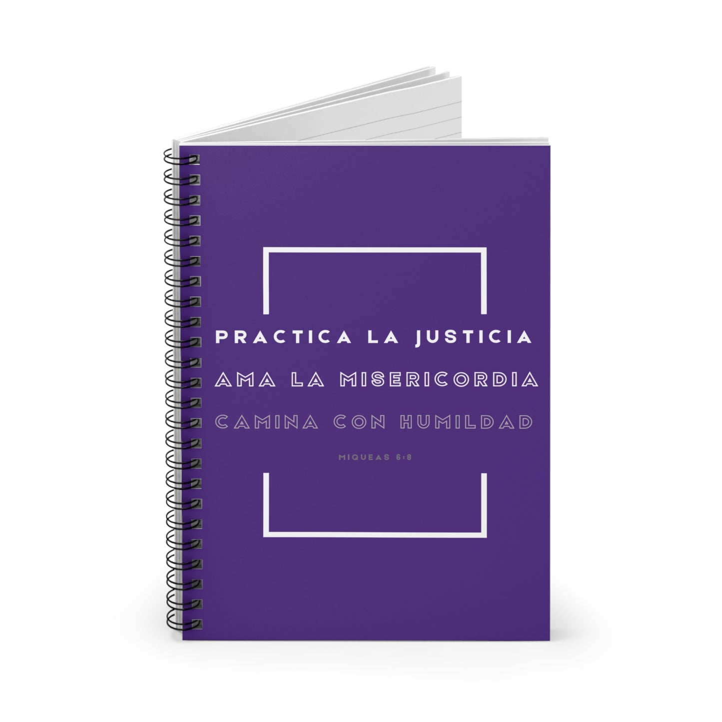 Cuaderno Cristiano con Versículo - Miqueas 6:8 - Diseño Morado con Espiral 6x8" - Christian Spiral Notebook
