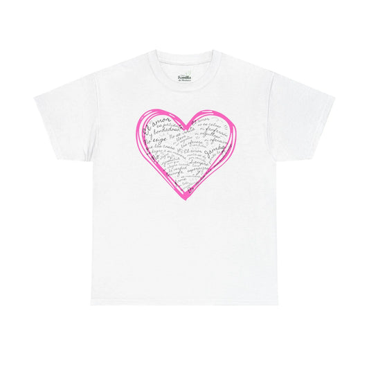 Camiseta Cristiana Unisex “Amor Bíblico” – 1 Corintios 13:4-7 | Christian T-Shirt with Hand-Drawn Heart Design