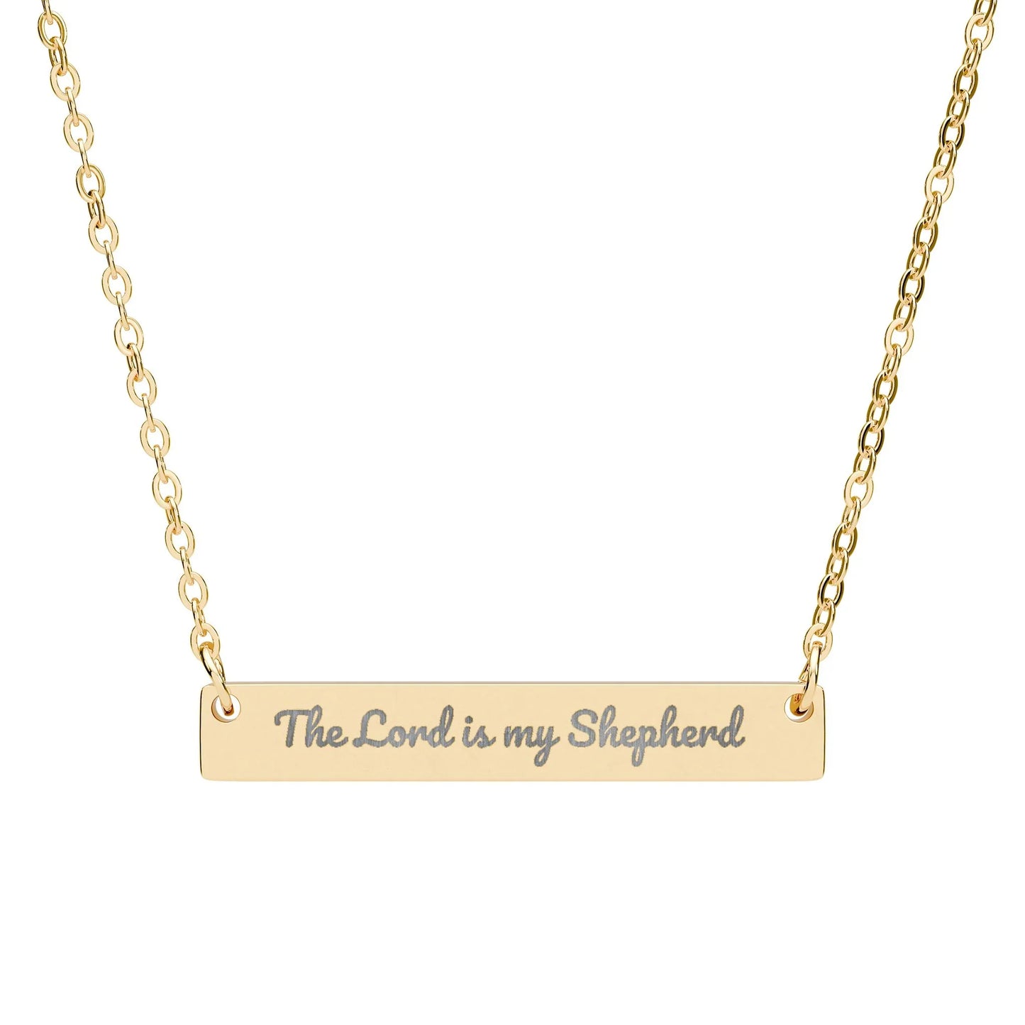 Gold bar necklace with 'The Lord is my Shepherd' engraved, Christian jewelry gift