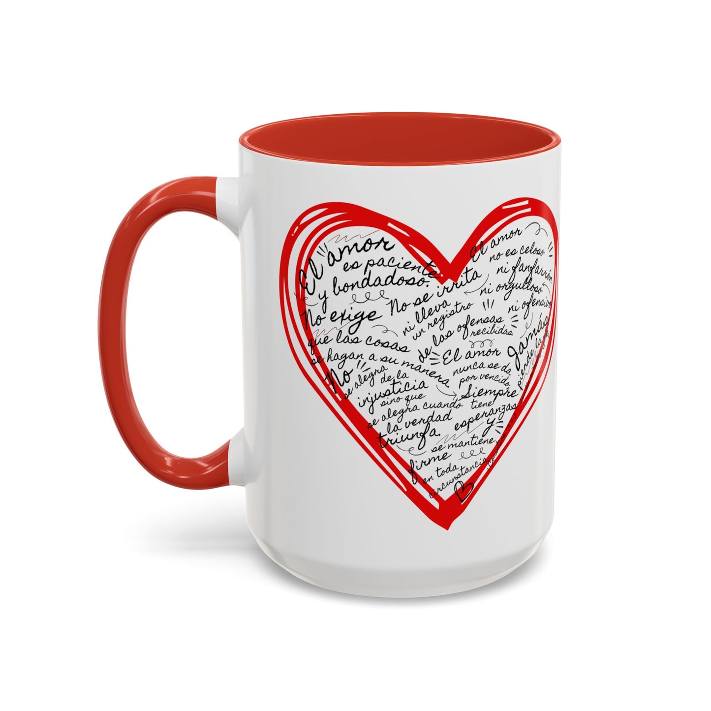 Taza Cristiana de Amor (Rojo y Negro) - 1 Corintios 13:4-7 - Christian Mug with Bible Verse - 11oz / 15 oz BPA-Free - Somos Semilla De Mostaza