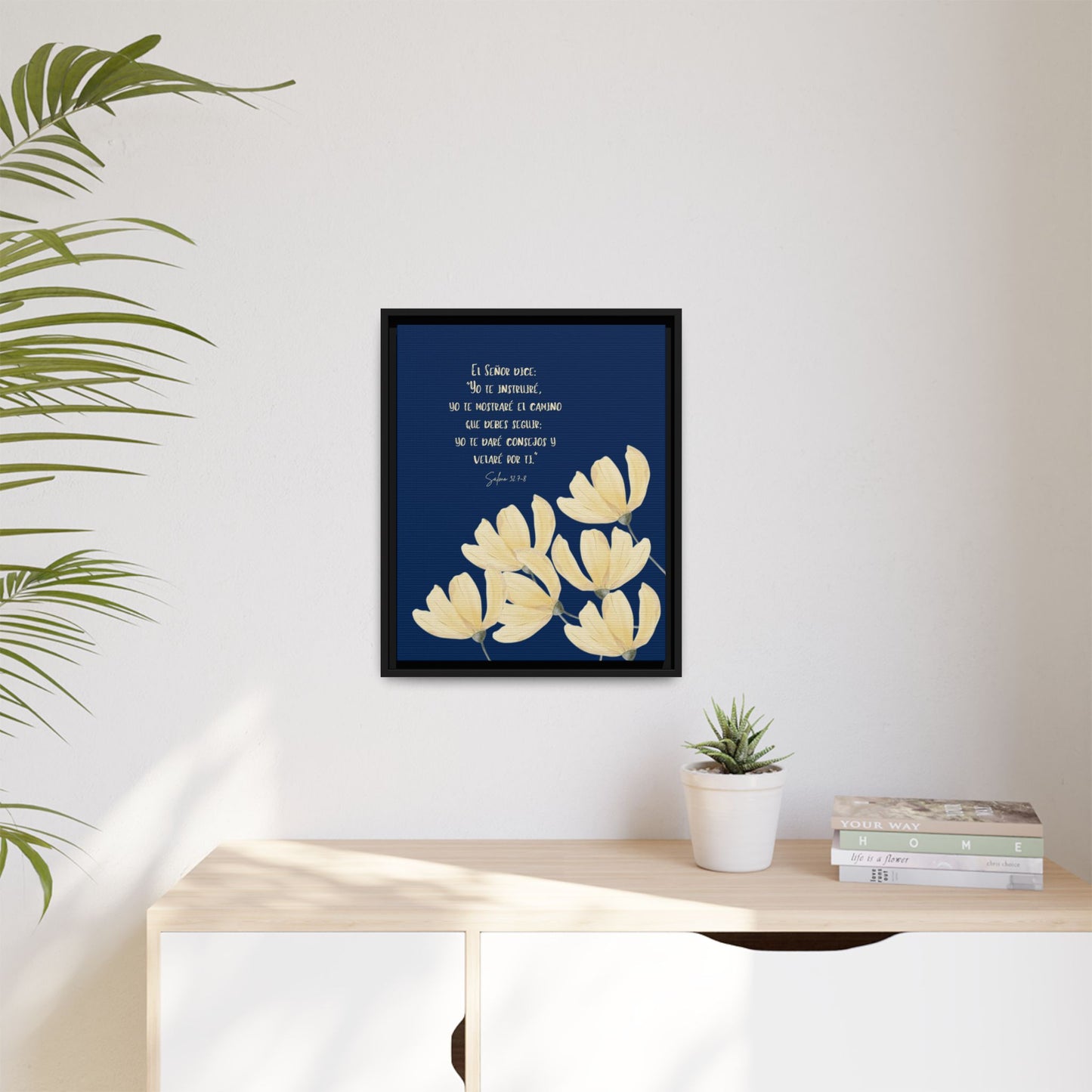 Lienzo Enmarcado Cristiano con Versículo – Floral Art & Salmo 32:8 | Christian Framed Matte Canvas
