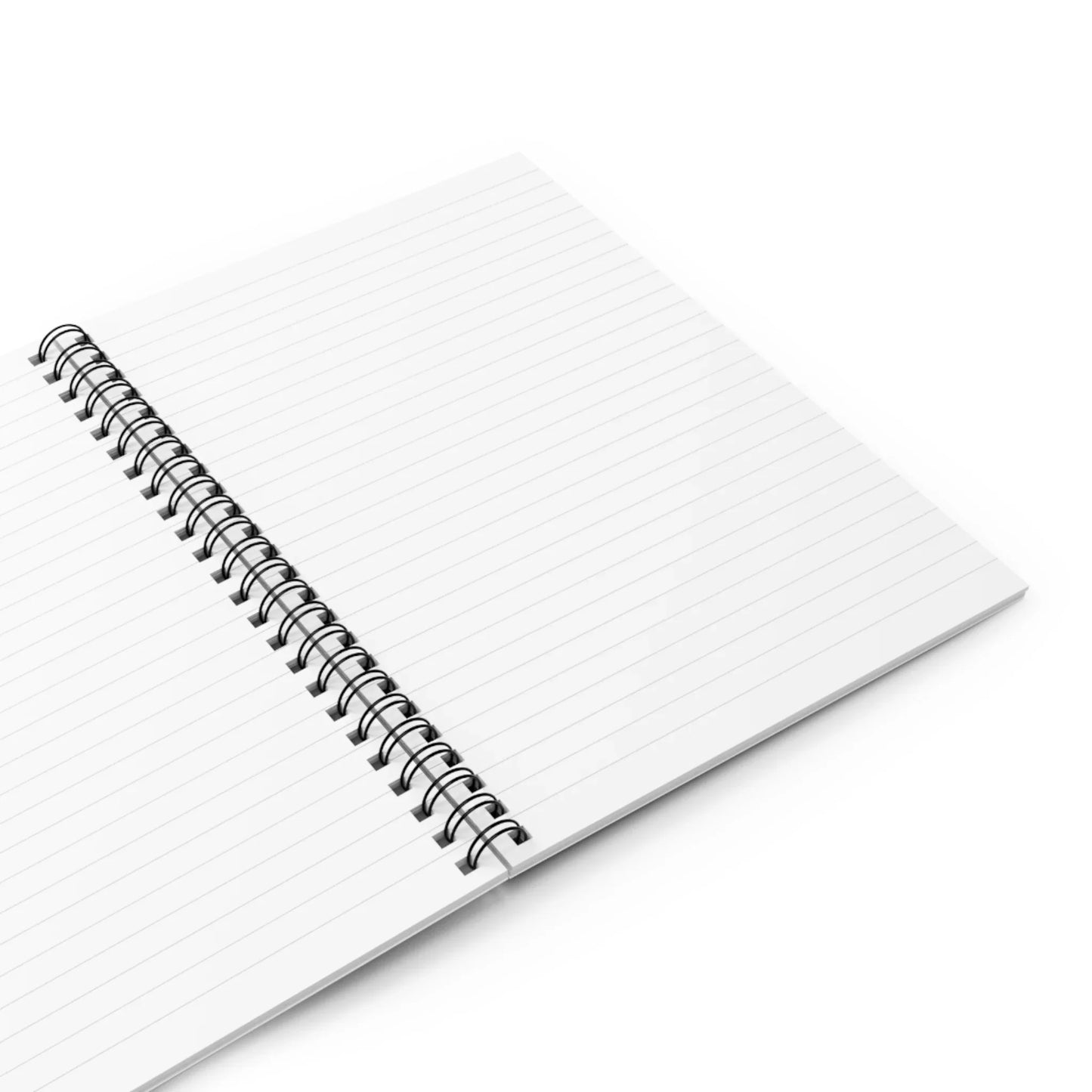 Open spiral notebook with lined pages on a white background