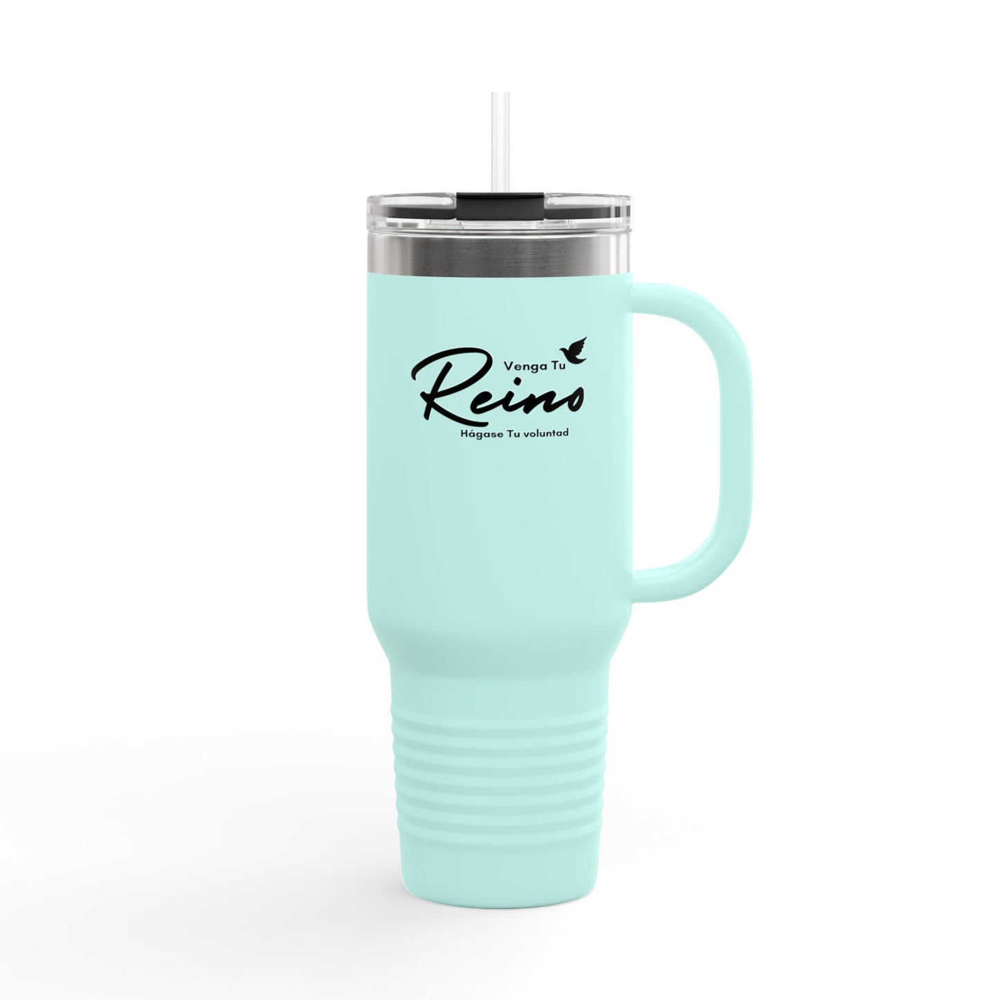 Taza Termica de Fe con Popote 1.18L - Christian Insulated Tumbler 40oz - "Venga Tu Reino" Mateo 6:10 - Spanish Bible Verse Travel Mug with Straw - Somos Semilla De Mostaza