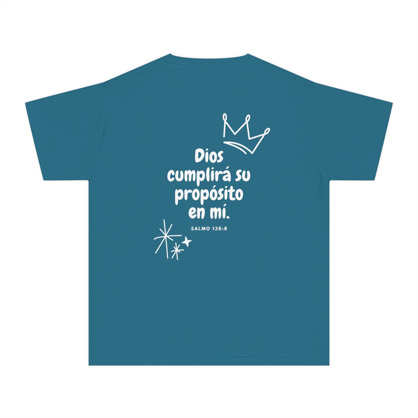 Playera Cristiana Infantil – Salmo 138:8 Diseño Corona | Christian Kids T-Shirt – Crown Design