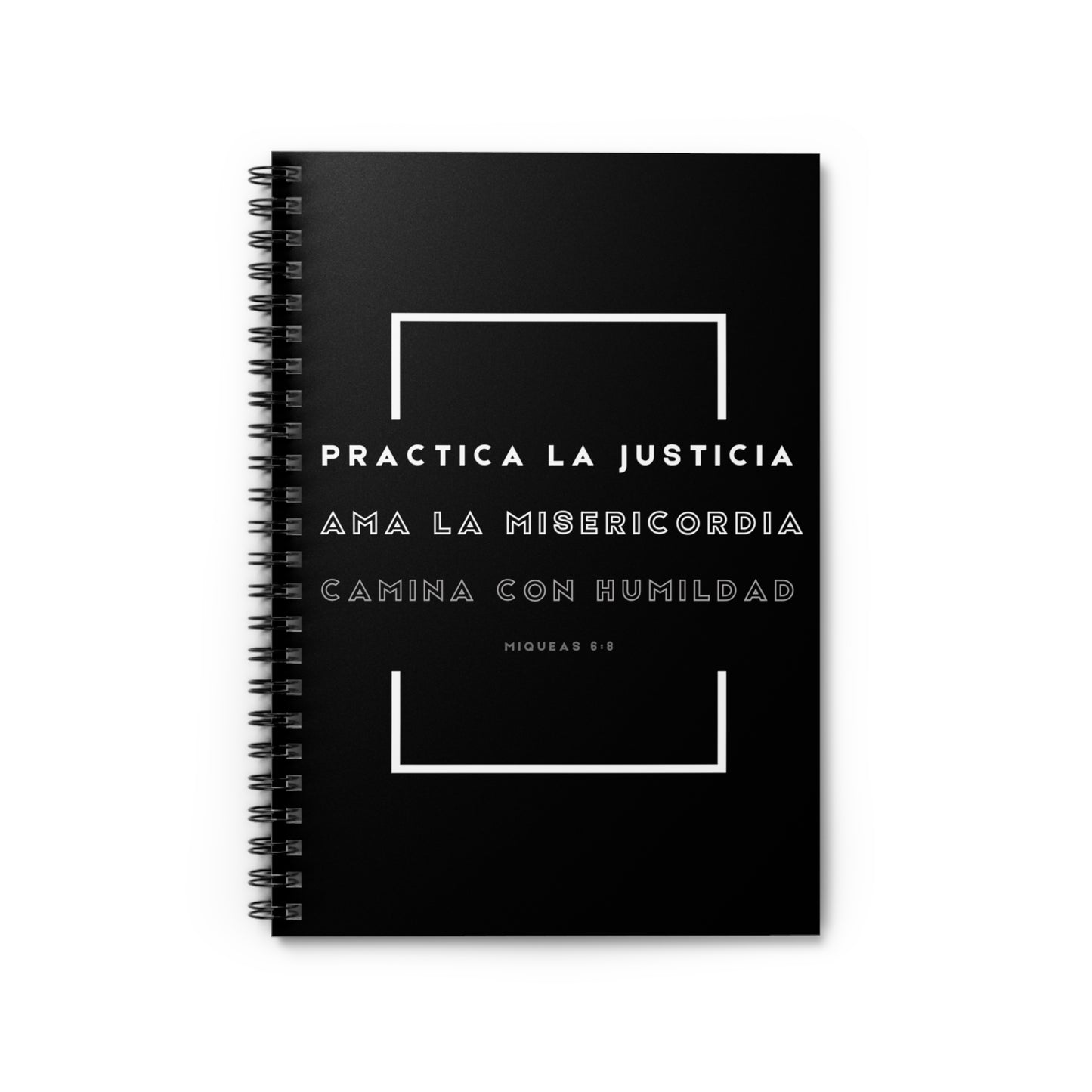Cuaderno Cristiano con Versículo - Miqueas 6:8 - Diseño Negro con Espiral 6x8" - Christian Spiral Notebook