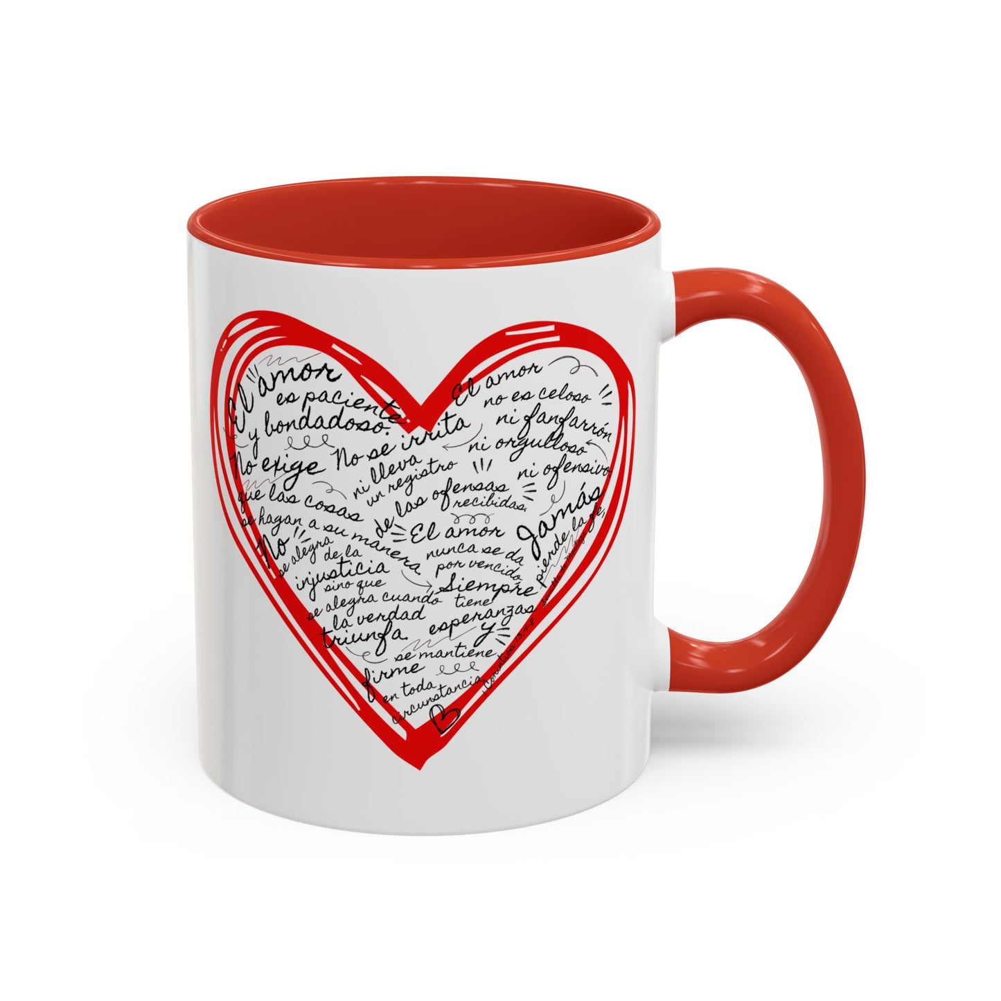 Taza Cristiana de Amor (Rojo y Negro) - 1 Corintios 13:4-7 - Christian Mug with Bible Verse - 11oz / 15 oz BPA-Free - Somos Semilla De Mostaza