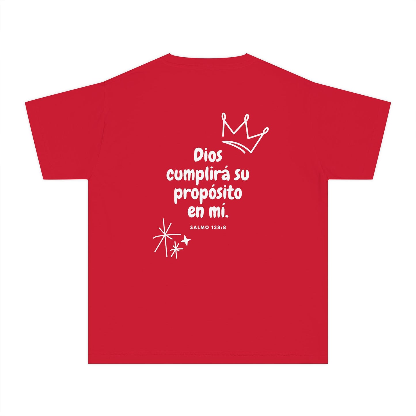 Playera Cristiana Infantil – Salmo 138:8 Diseño Corona | Christian Kids T-Shirt – Crown Design