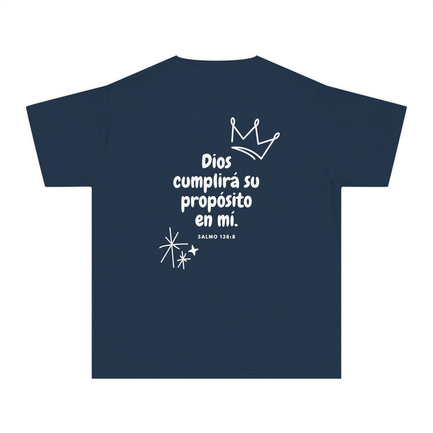 Playera Cristiana Infantil – Salmo 138:8 Diseño Corona | Christian Kids T-Shirt – Crown Design