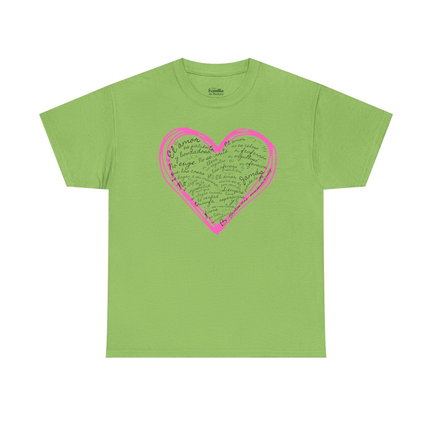 Camiseta Cristiana de Amor Bíblico Unisexo - Christian T-shirt Unisex - 1 Corinthians 13:4-7 Hand-Drawn Heart Design - Somos Semilla De Mostaza
