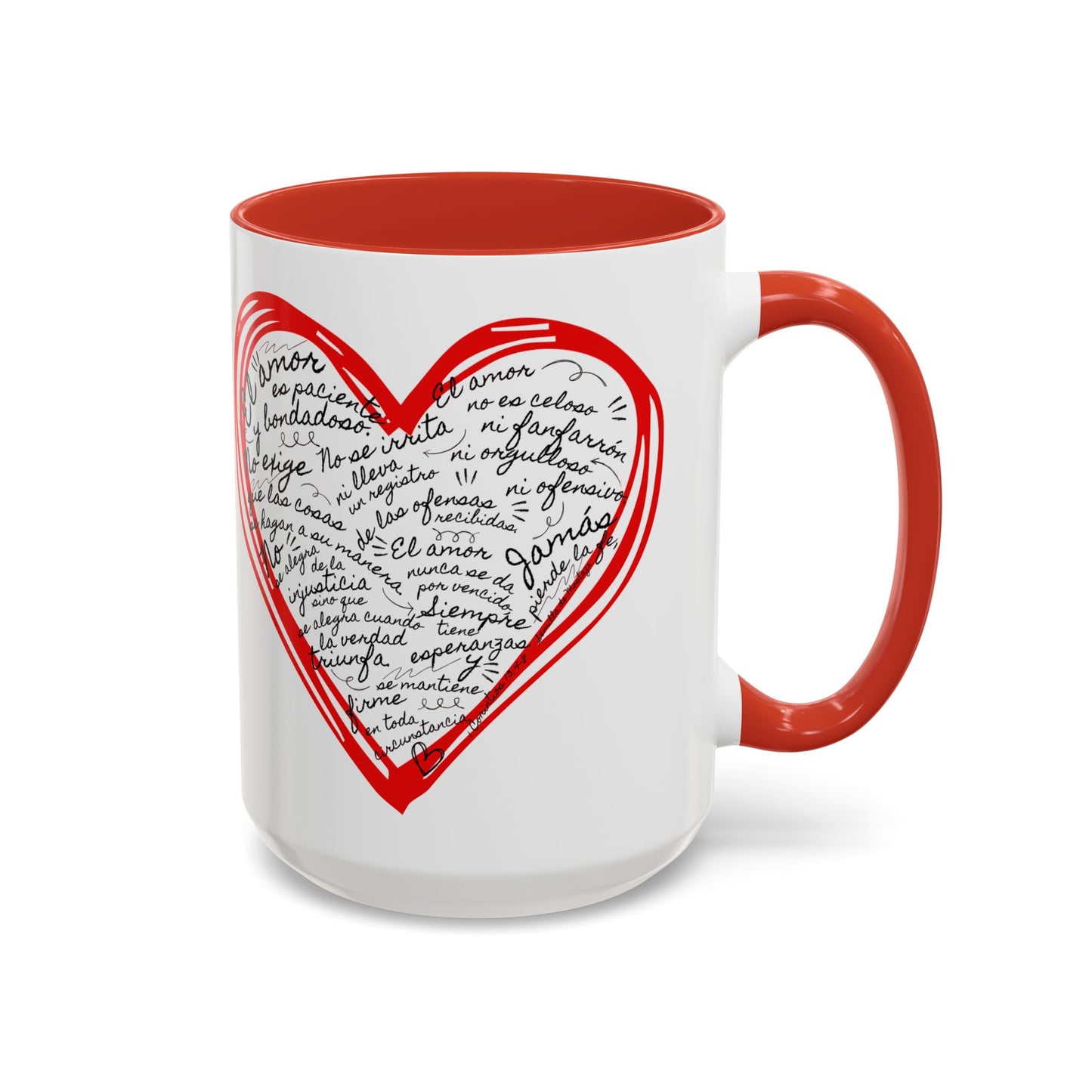 Taza Cristiana de Amor (Rojo y Negro) - 1 Corintios 13:4-7 - Christian Mug with Bible Verse - 11oz / 15 oz BPA-Free - Somos Semilla De Mostaza