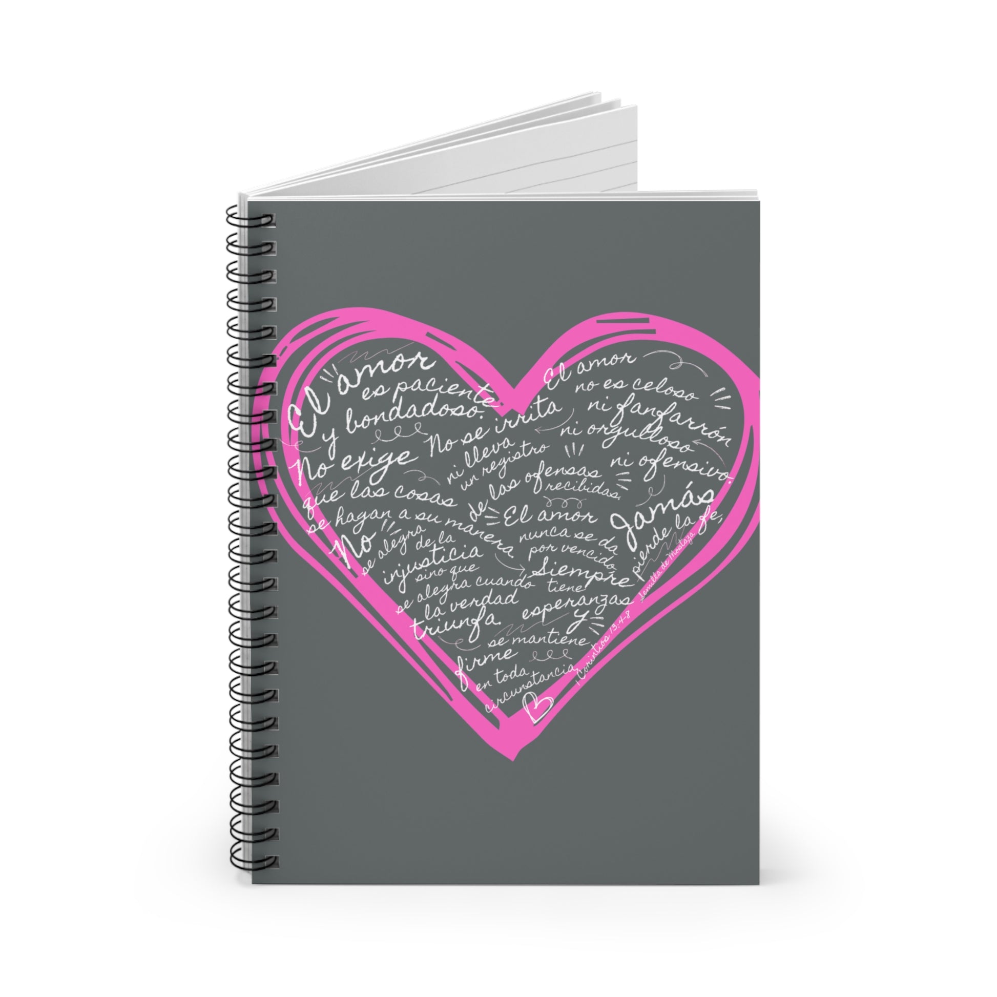 Cuaderno Cristiano con Versiculo de Amor en Gris - Christian Notebook - 1 Corinthians 13 Love is Patient - Somos Semilla De Mostaza