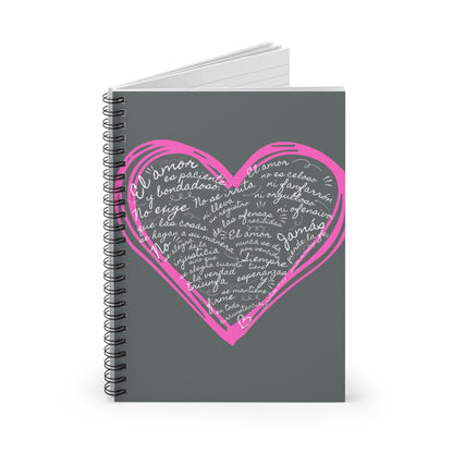 Cuaderno Cristiano con Versiculo de Amor en Gris - Christian Notebook - 1 Corinthians 13 Love is Patient - Somos Semilla De Mostaza
