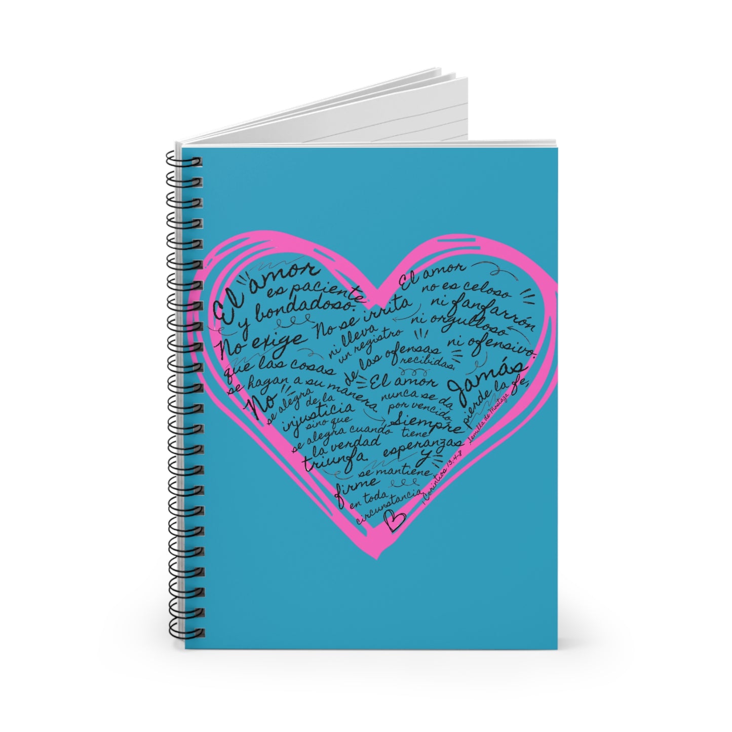 Cuaderno Cristiano con Versiculo de Amor en Turquesa - Christian Notebook - 1 Corinthians 13 Love is Patient - Somos Semilla De Mostaza