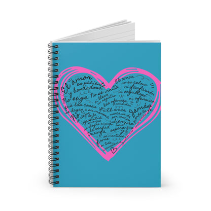 Cuaderno Cristiano con Versiculo de Amor en Turquesa - Christian Notebook - 1 Corinthians 13 Love is Patient - Somos Semilla De Mostaza