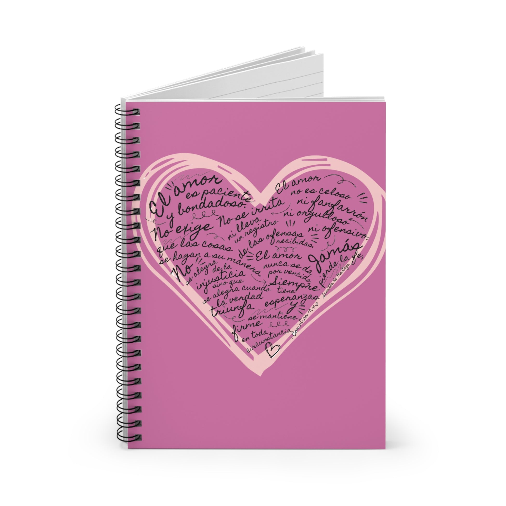 Cuaderno Cristiano con Versiculo de Amor en Rosa - Christian Notebook - 1 Corinthians 13 Love is Patient - Somos Semilla De Mostaza