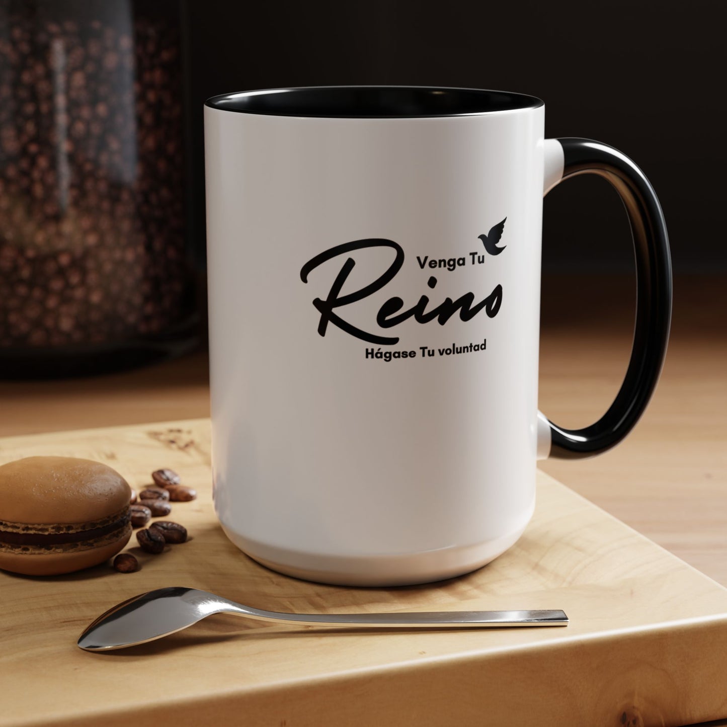 Venga tu Reino Taza Cristiana BPA-Free - Mateo 6:10 - Christian Ceramic Mug "Thy Kingdom Come" - 11oz / 15oz Color Accent - Somos Semilla De Mostaza