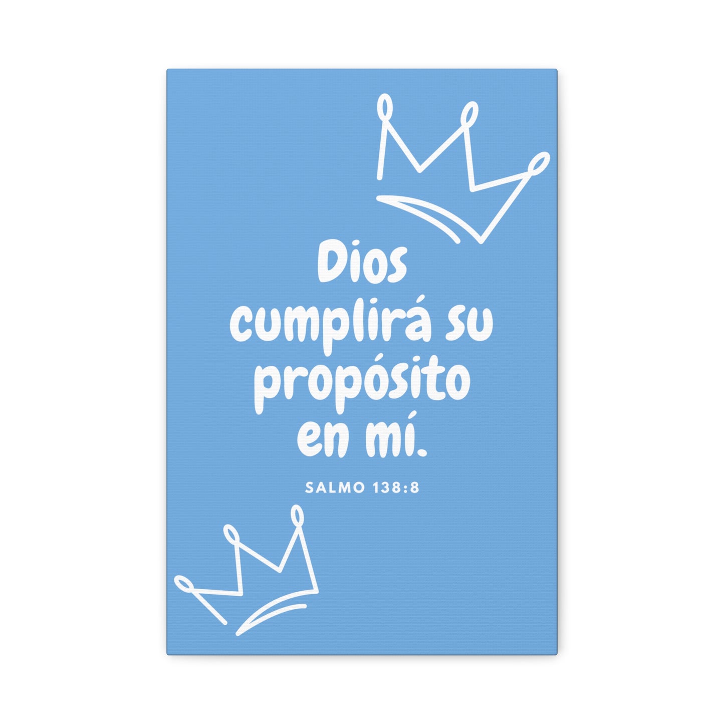Christian Canvas Wall Art for Kids - Salmo 138:8 "Dios cumplirá su propósito en mi" - Cuadro Decorativo Cristiano para Espacio Infantil - Azul