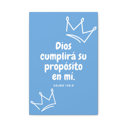 Christian Canvas Wall Art for Kids - Salmo 138:8 "Dios cumplirá su propósito en mi" - Cuadro Decorativo Cristiano para Espacio Infantil - Azul