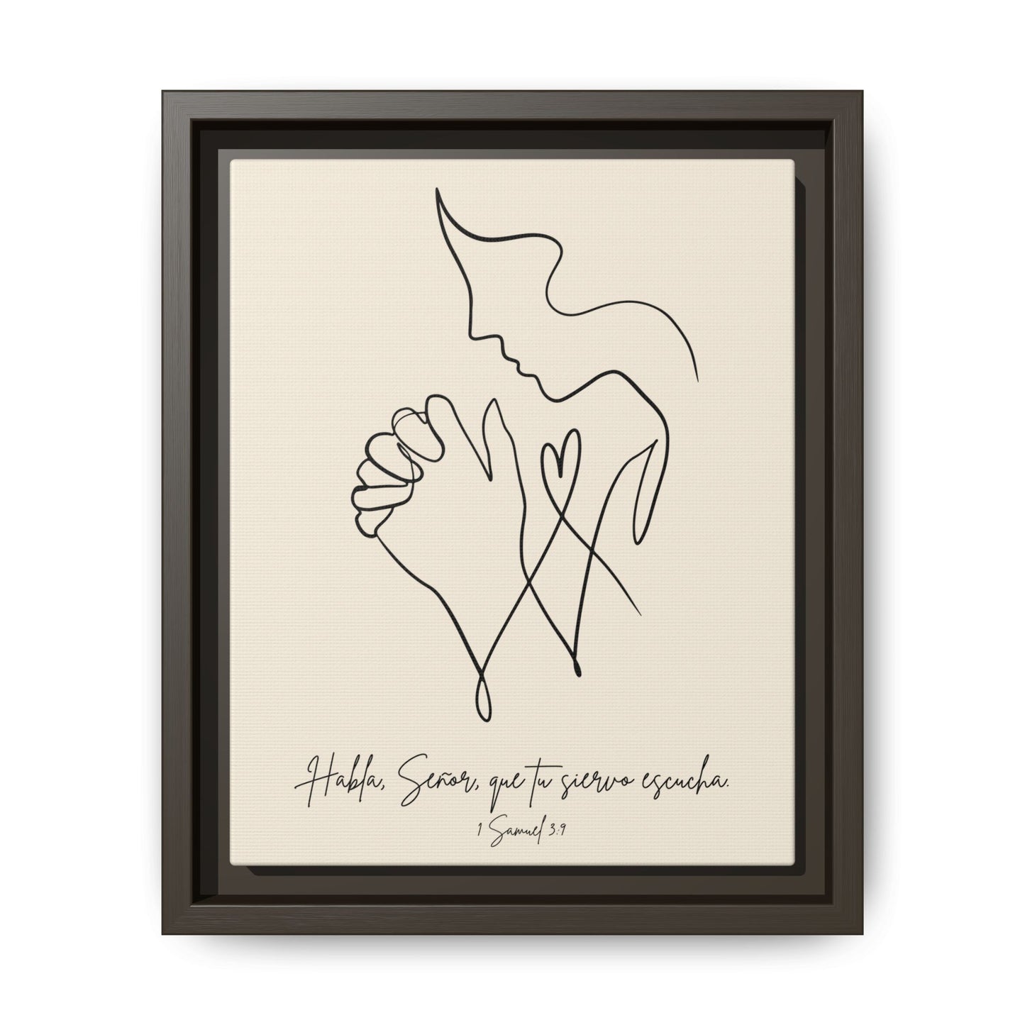 Lienzo Enmarcado Cristiano – 1 Samuel 3:9 Diseño Minimalista | Christian Framed Matte Canvas – Minimalist Line drawing - Beige