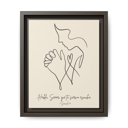 Lienzo Enmarcado Cristiano – 1 Samuel 3:9 Diseño Minimalista | Christian Framed Matte Canvas – Minimalist Line drawing - Beige