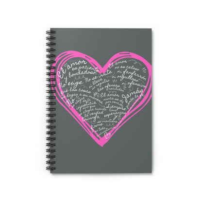 Cuaderno Cristiano con Versiculo de Amor en Gris - Christian Notebook - 1 Corinthians 13 Love is Patient - Somos Semilla De Mostaza