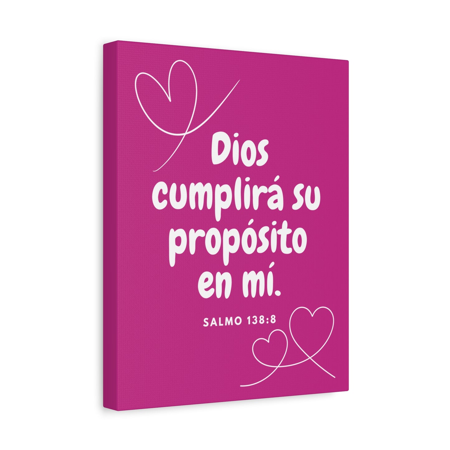 Christian Canvas Wall Art for Kids - Salmo 138:8 "Dios cumplirá su propósito en mi" - Cuadro Decorativo Cristiano Infantil - Rosa