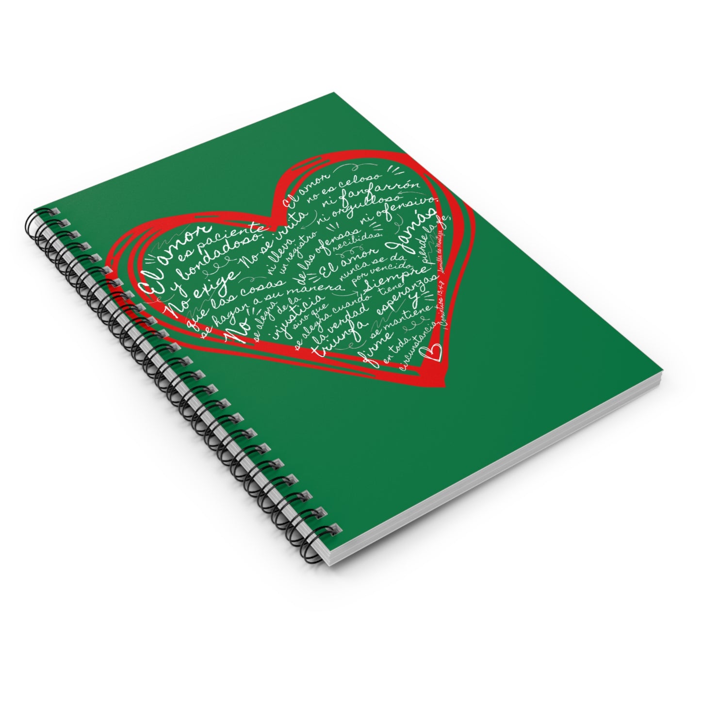 Cuaderno Cristiano con Versiculo de Amor en Verde - Christian Notebook - 1 Corinthians 13 Love is Patient - Somos Semilla De Mostaza