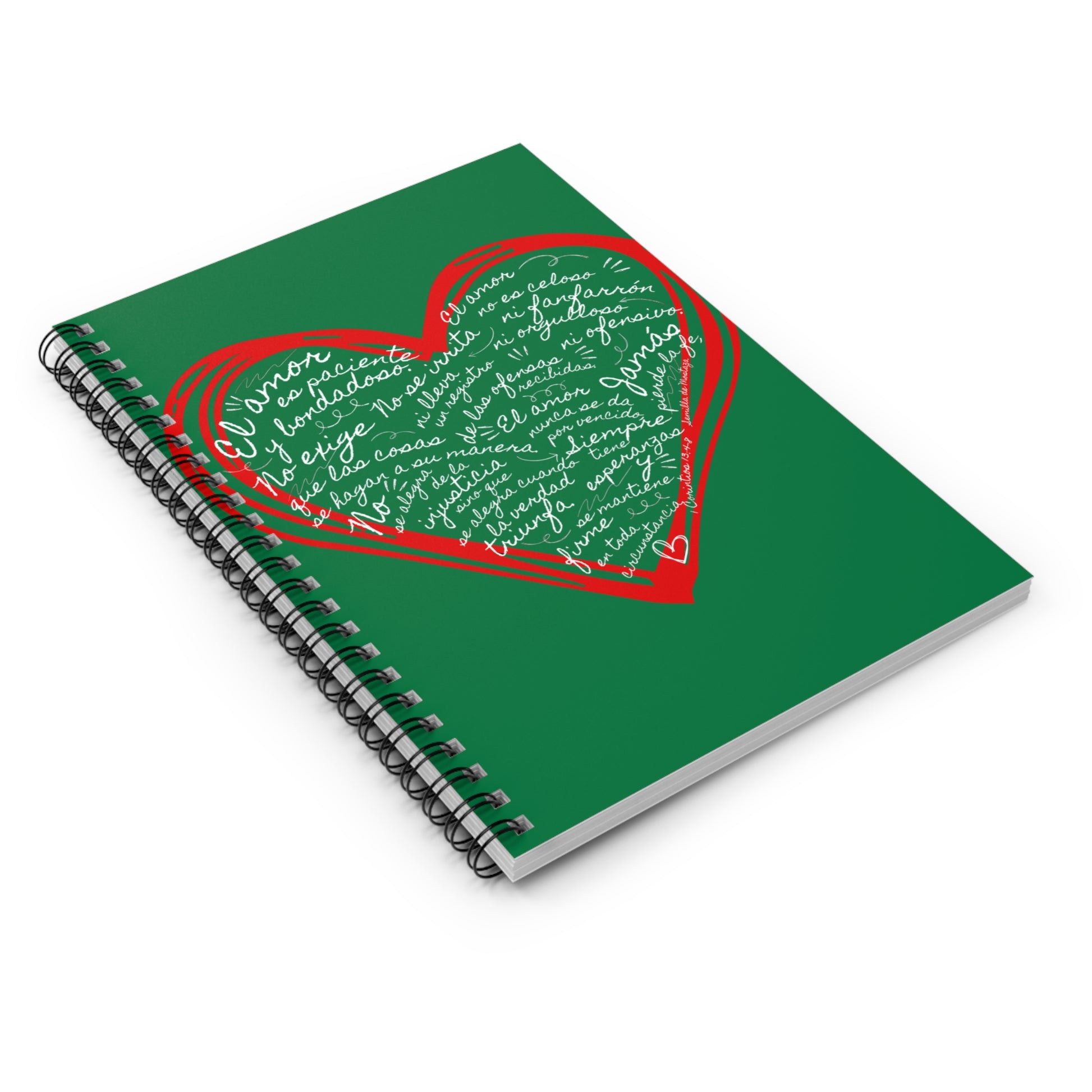 Cuaderno Cristiano con Versiculo de Amor en Verde - Christian Notebook - 1 Corinthians 13 Love is Patient - Somos Semilla De Mostaza
