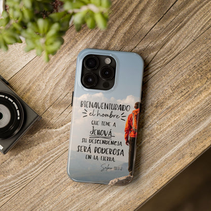 Funda Cristiana Resistente con Versículo - Salmo 112:1-2 - Christian Tough Phone Case for Men - iPhone & Galaxy Compatible