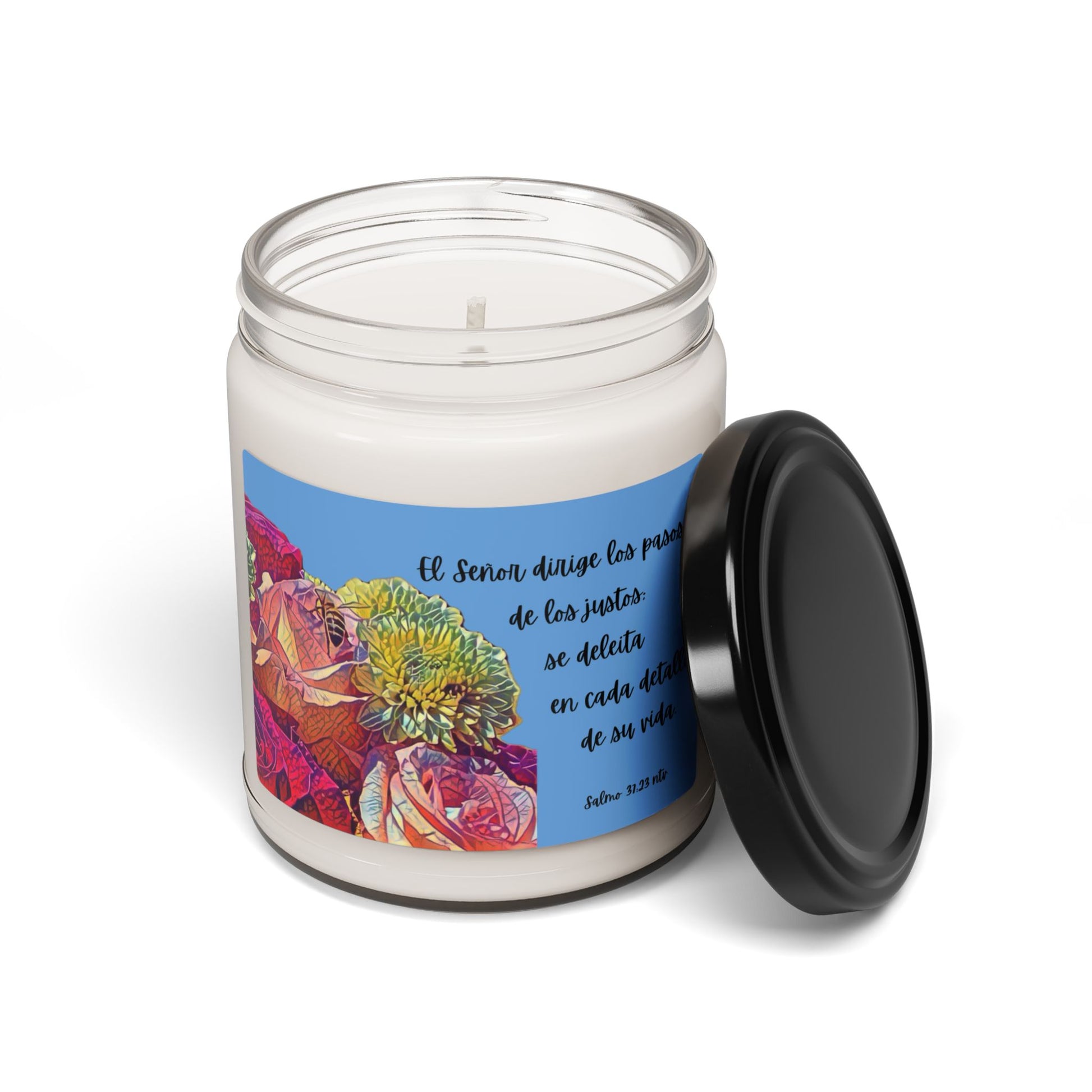 Vela Cristiana Aromatica - Salmo 37:23 NTV - Christian Soy Candle 9 oz - Eco-Friendly - Faith Home Decor Gift - Somos Semilla De Mostaza