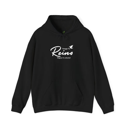 Black Christian hoodie with Spanish text 'Venga Tu Reino Hágase Tu voluntad' and dove graphic