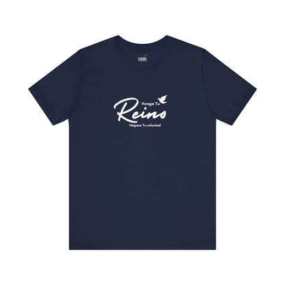 Navy Christian t-shirt with white Spanish text 'Venga Tu Reino' and dove graphic