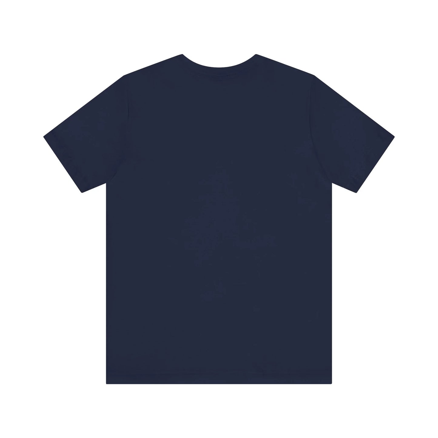Back view of plain navy blue unisex Christian t-shirt on white background