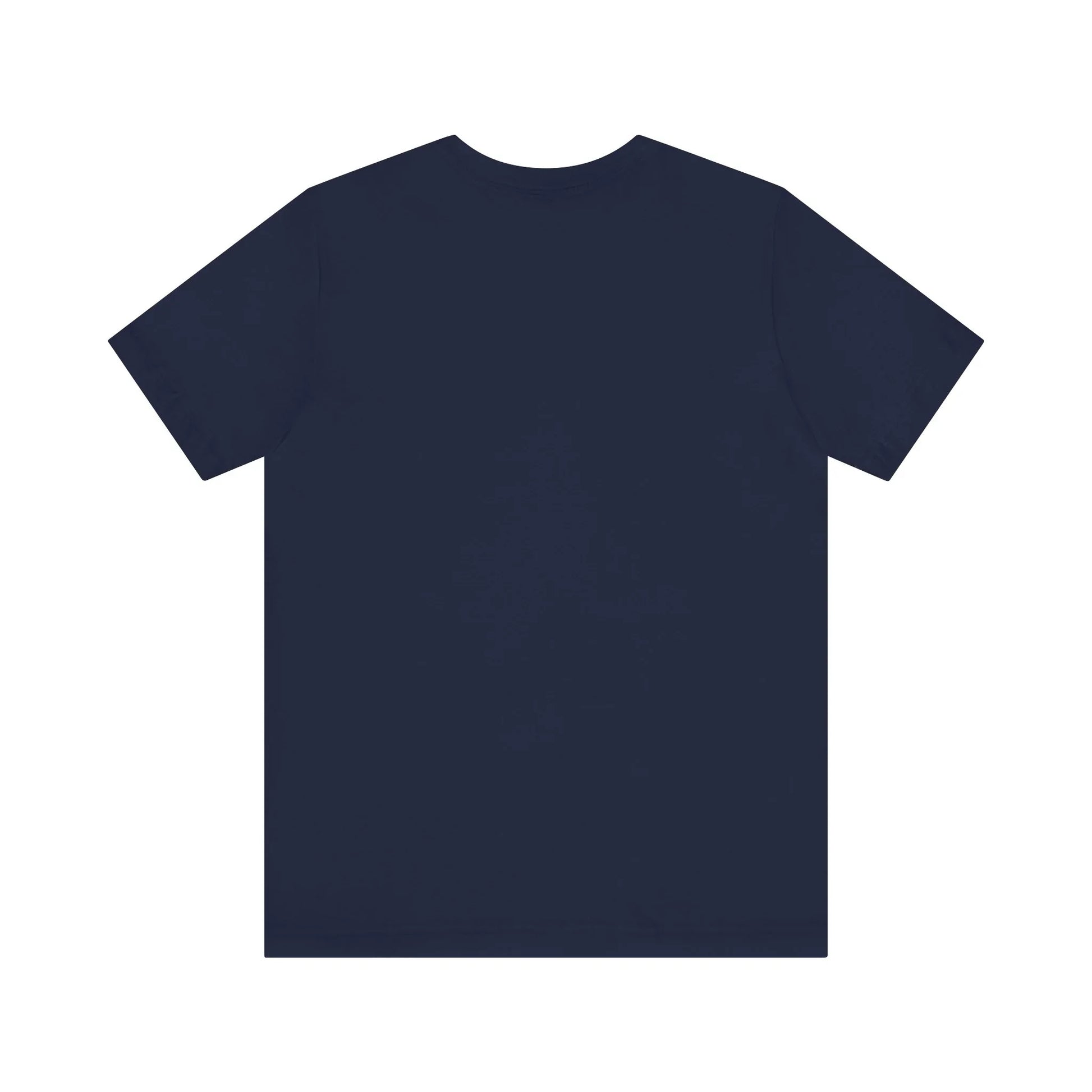 Back view of plain navy blue unisex Christian t-shirt on white background