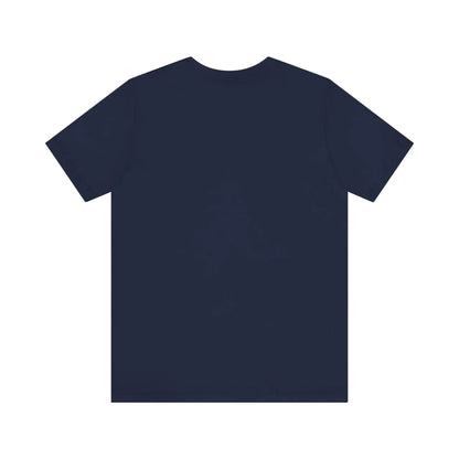 Back view of plain navy blue unisex Christian t-shirt on white background