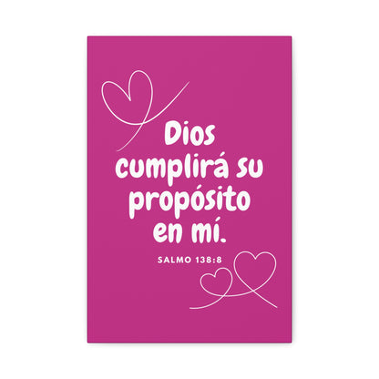 Christian Canvas Wall Art for Kids - Salmo 138:8 "Dios cumplirá su propósito en mi" - Cuadro Decorativo Cristiano Infantil - Rosa