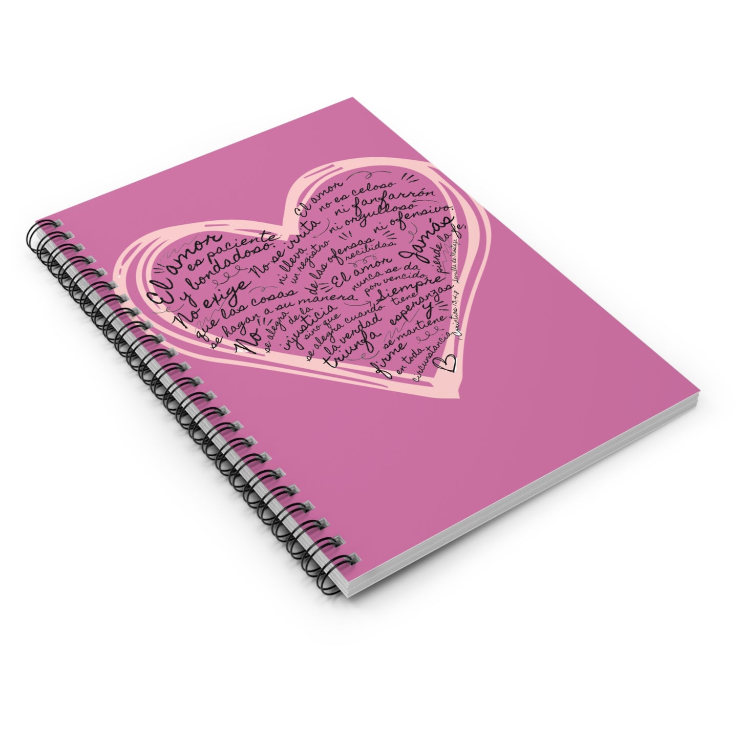 Cuaderno Cristiano con Versiculo de Amor en Rosa - Christian Notebook - 1 Corinthians 13 Love is Patient - Somos Semilla De Mostaza