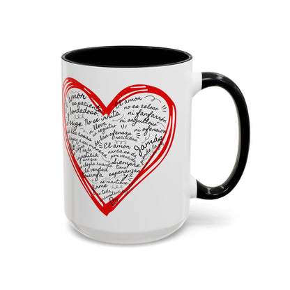 Taza Cristiana de Amor (Rojo y Negro) - 1 Corintios 13:4-7 - Christian Mug with Bible Verse - 11oz / 15 oz BPA-Free - Somos Semilla De Mostaza