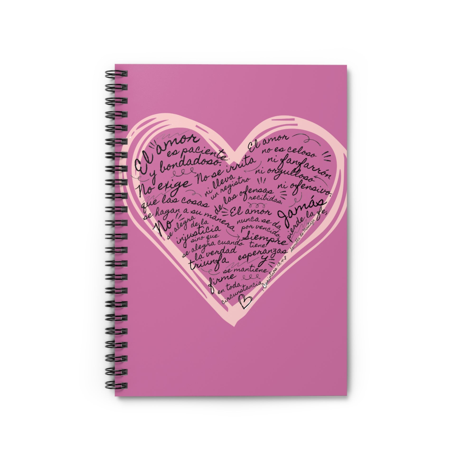 Cuaderno Cristiano con Versiculo de Amor en Rosa - Christian Notebook - 1 Corinthians 13 Love is Patient - Somos Semilla De Mostaza