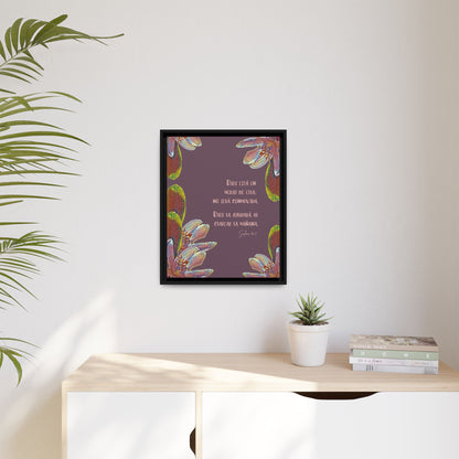 Christian wall art with floral design and scripture, modern home décor on light cabinet