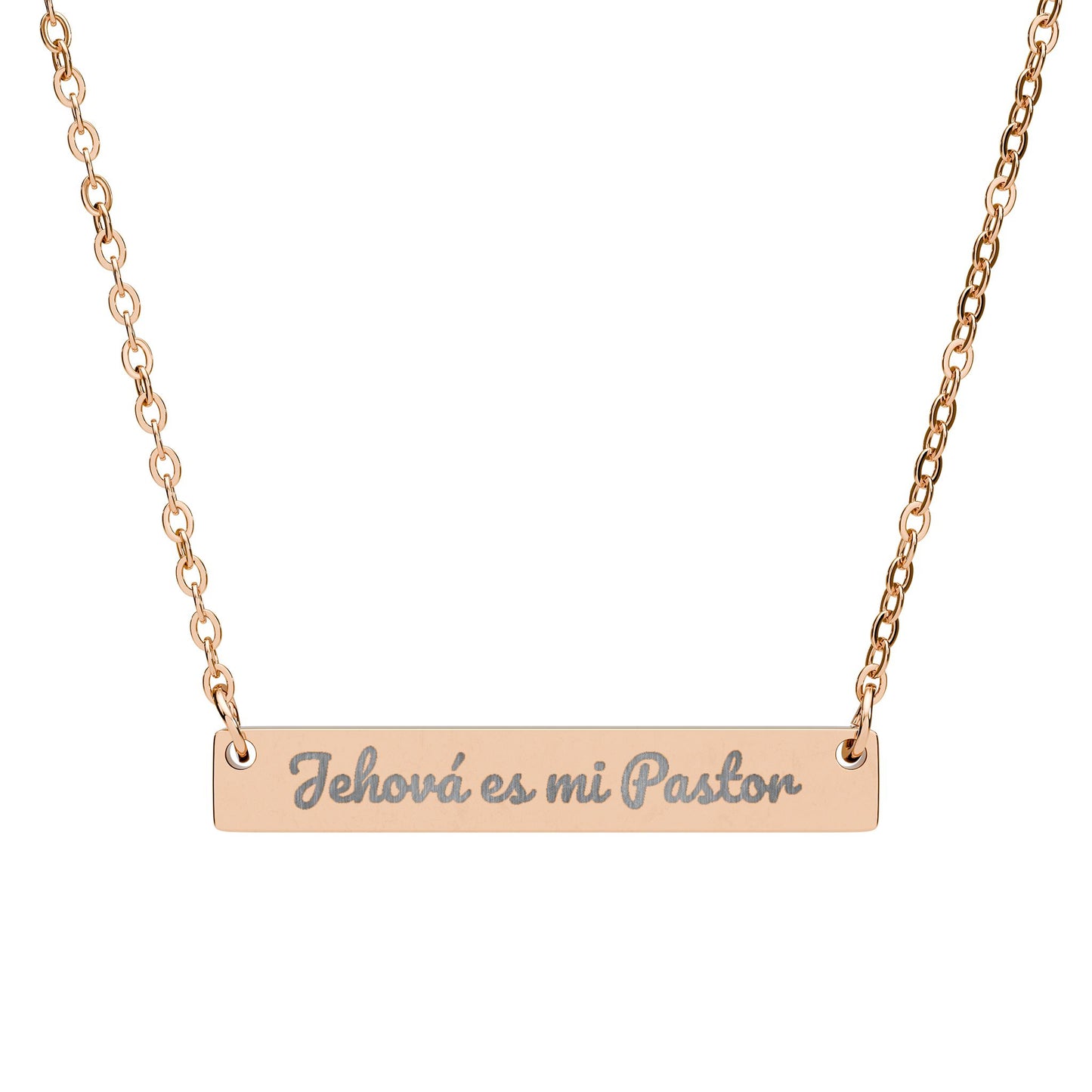 Gold bar necklace engraved with 'Jehová es mi Pastor', Christian jewelry gift