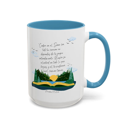 Taza Cristiana de Cerámica con Versículo - Proverbios 3:5-6 - BPA-Free - 11oz / 15oz Color Accent Christian Ceramic Mug