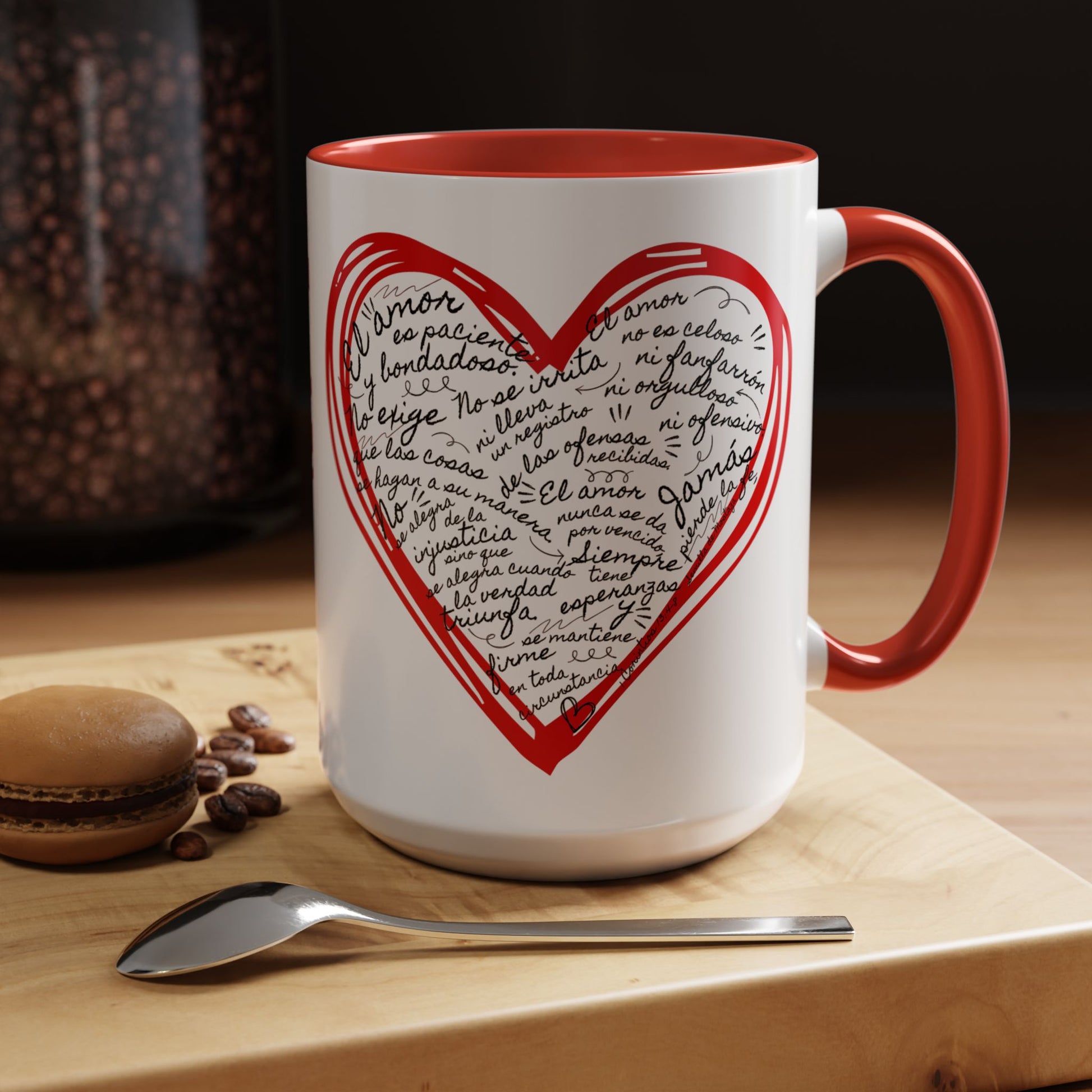 Taza Cristiana de Amor (Rojo y Negro) - 1 Corintios 13:4-7 - Christian Mug with Bible Verse - 11oz / 15 oz BPA-Free - Somos Semilla De Mostaza