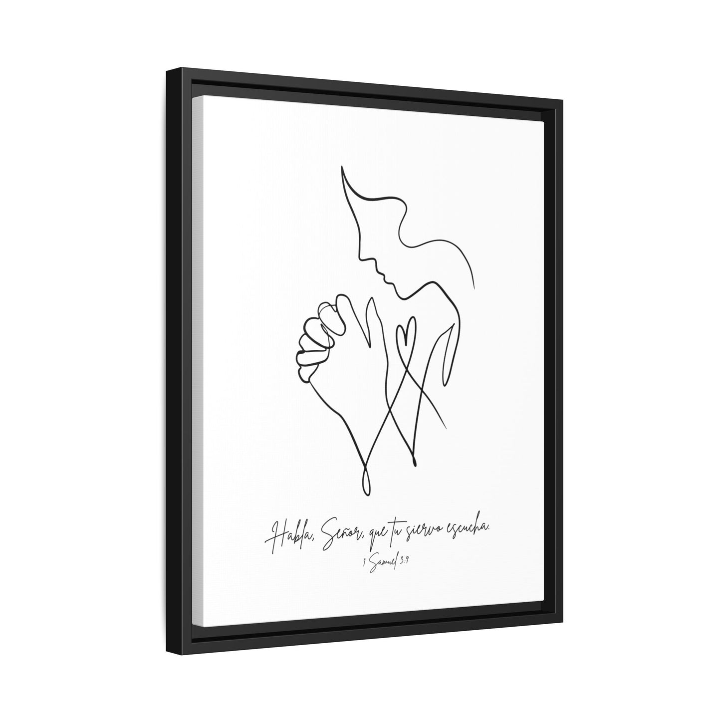 Lienzo Enmarcado Cristiano – 1 Samuel 3:9 Diseño Minimalista | Christian Framed Matte Canvas – Minimalist Line drawing - White