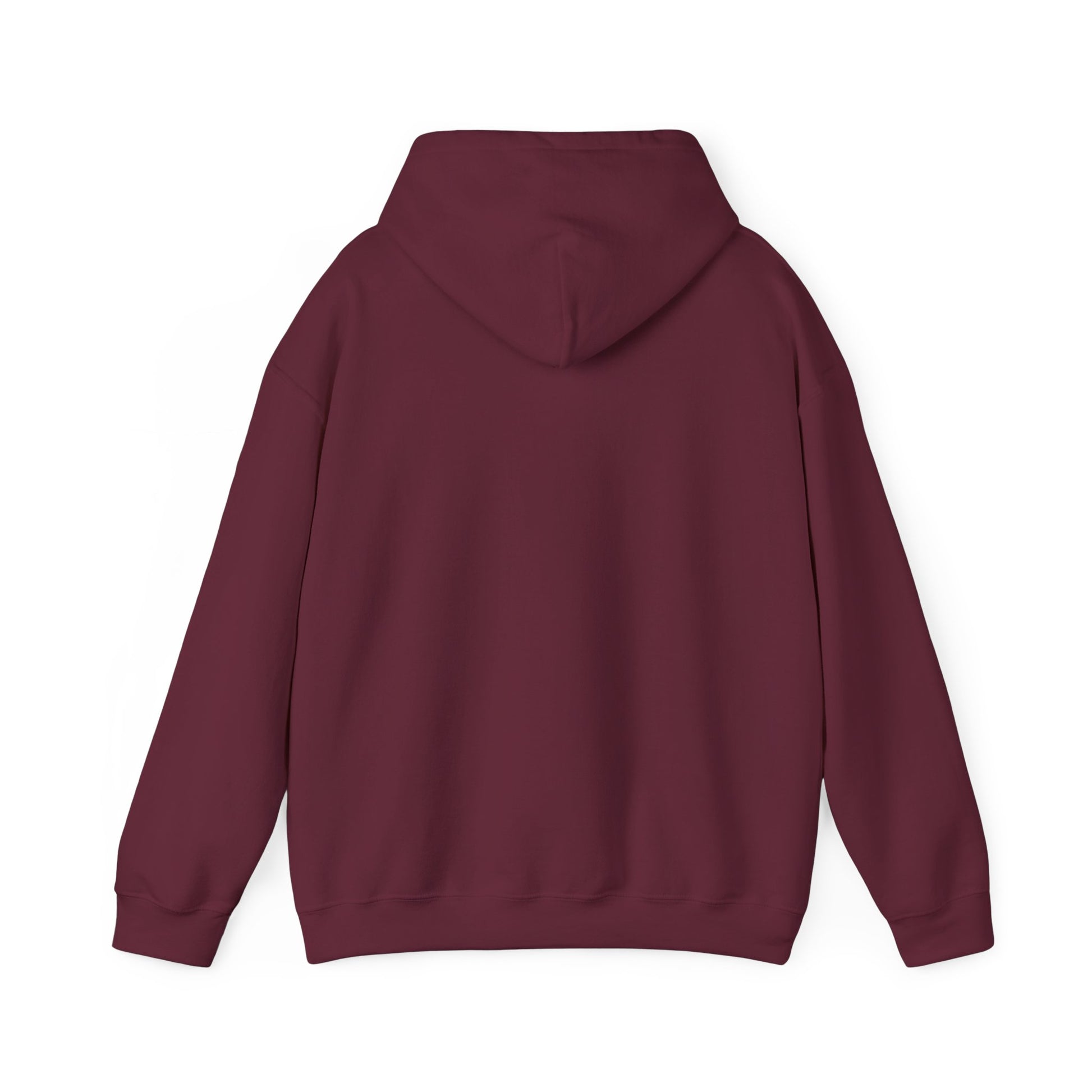 Back view of plain maroon Christian apparel hoodie on white background