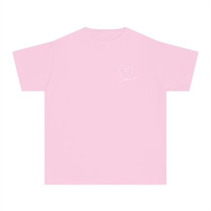 Light pink Christian t-shirt with minimalist heart outline design on chest